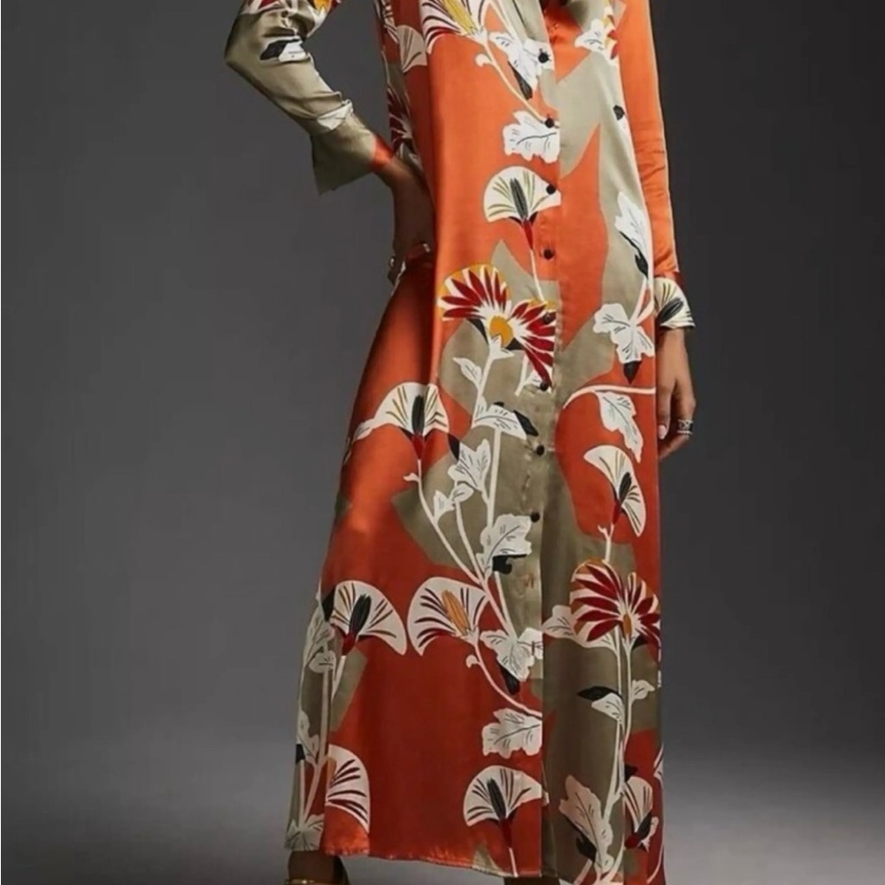 Corey Lynn Calter Orange and Gray Floral Maxi Dress